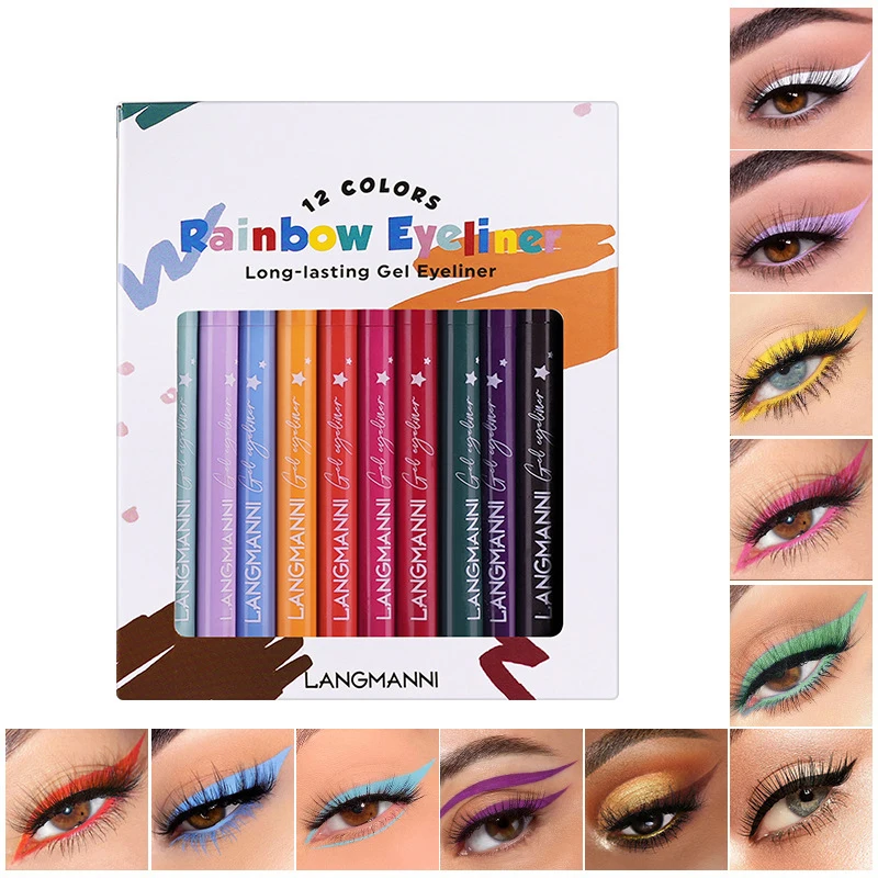 12 pezzi/set, set di penne per eyeliner colorate: impermeabili e opachi, ombretto per eyeliner in gel ad alto pigmento, trucco duraturo per gli occhi per le musica