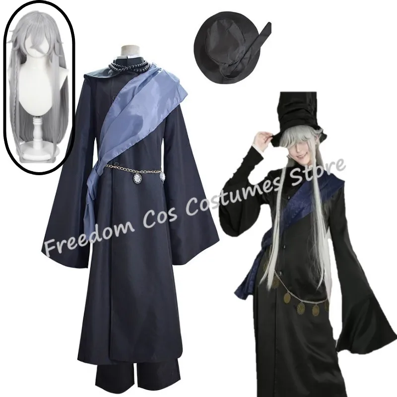 

Undertaker Cosplay Costume Wig Kuroshitsuji Anime Cosplay Uniforms Halloween Party Outfits with Hat