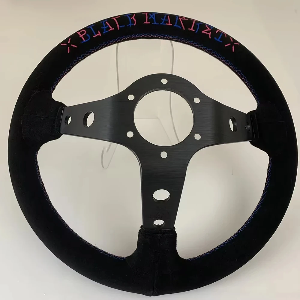 JDM VERTEX Universal 320mm Deep Dish Suede Leather Car Steering Wheel Skull Embroidery Design Racing Game Steering Wheel Volante