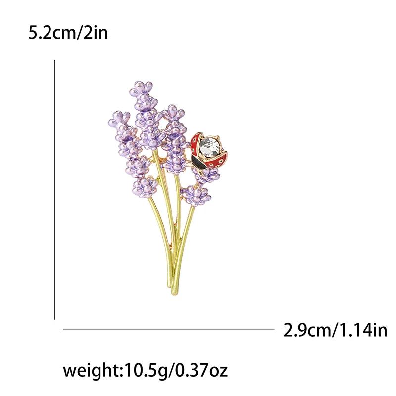 1pcs Classic Women Brooch Enamel Pin Lavender And Ladybird Brooch Romantic For Clothing Accessories Luxury Style Rhinestone