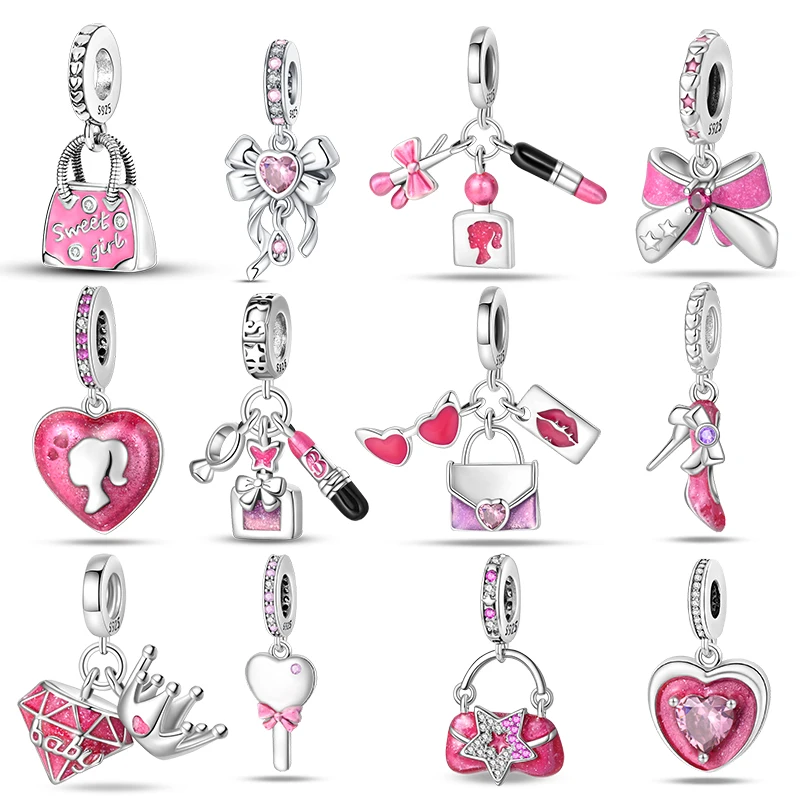 

Charms 925 Silver Barbie Pink Theme Series Pendant For 3mm Original Bracelet Necklace Women's Luxury DIY Exquisite Jewelry Gift