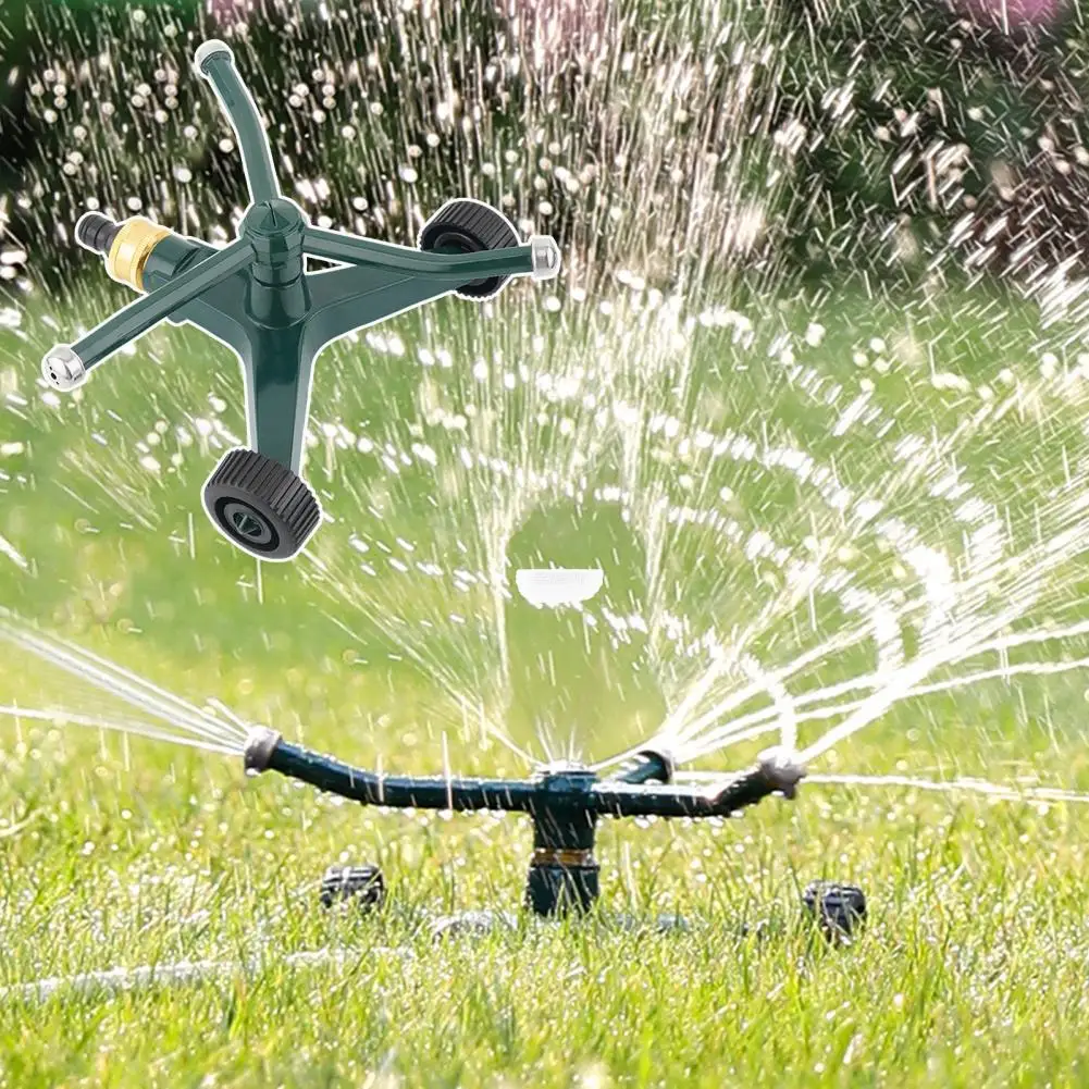 

3-Arm Metal Sprinkler Automatic Rotating Sprinkler with Wheel Base Whirling Irrigation Sprinkler for Garden Yard Lawn