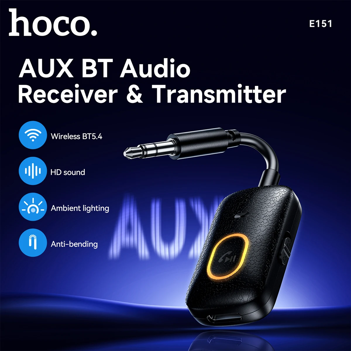 

HOCO 3.5MM AUX Audio Receiver Transmitter Handfree Bluetooth 5.4 Adapter in Car with RX TX Mode Music Audio Control Plug & Play