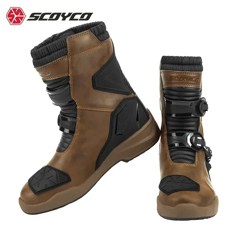 SCOYCO Motorcycle Mid-tube Boots Rally Riding Boots Leather TPU Protective Shell Riding Equipment Anti-slip and Wear-resistant