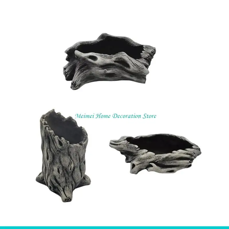 

H7BF Искусственный кашпо из коряги Скульптура Смола Суккуленты Цветочные горшки Имитация деревянной кучи Пористые горшки для