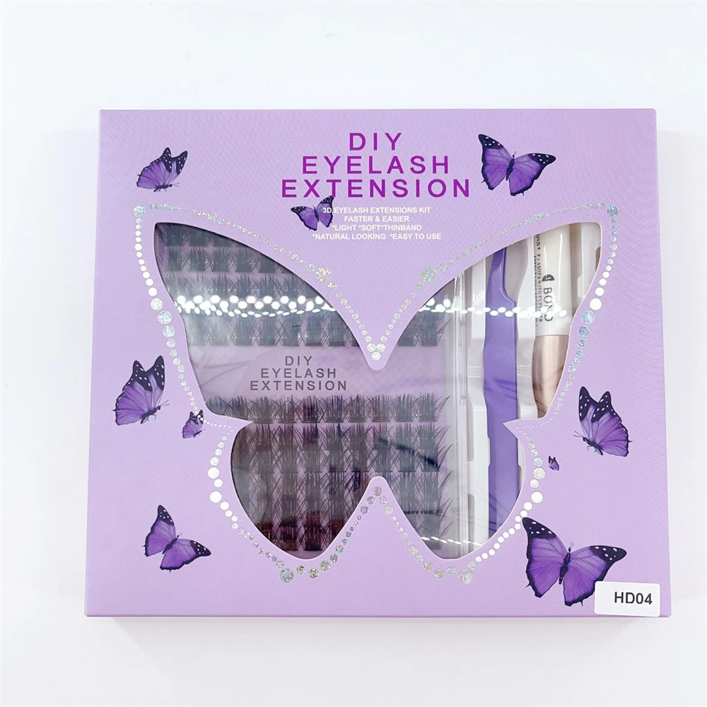 Thick Dense 3D Self-Plugging Segmented Long Cross-Shaped False Eyelashes DIY Extension Kit Faster Easier Application