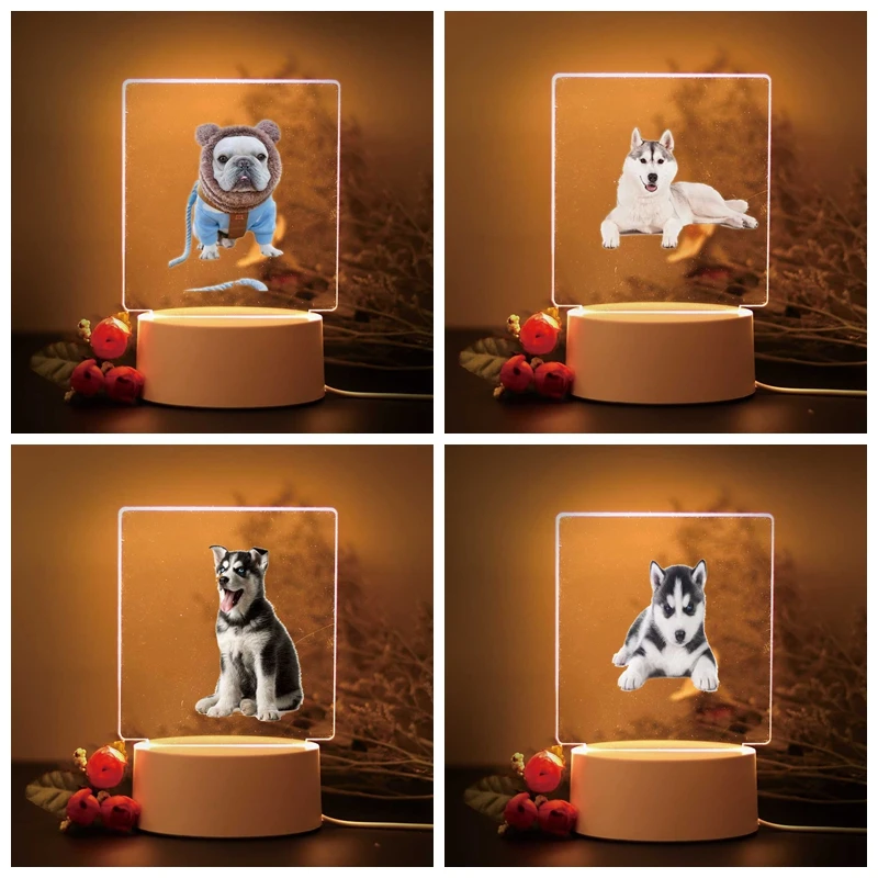 1 peça lâmpada acrílica visual 3D Huskies CartoonDOG para decoração de quarto infantil infantil