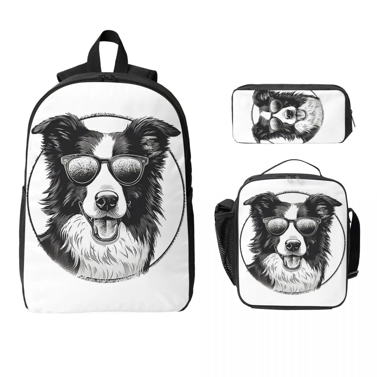 

Border Collie Backpack Student Boys Girls BookBag School Bag Computer Shoulder Bags 3ps Insulated Lunch Bag Pencil Case