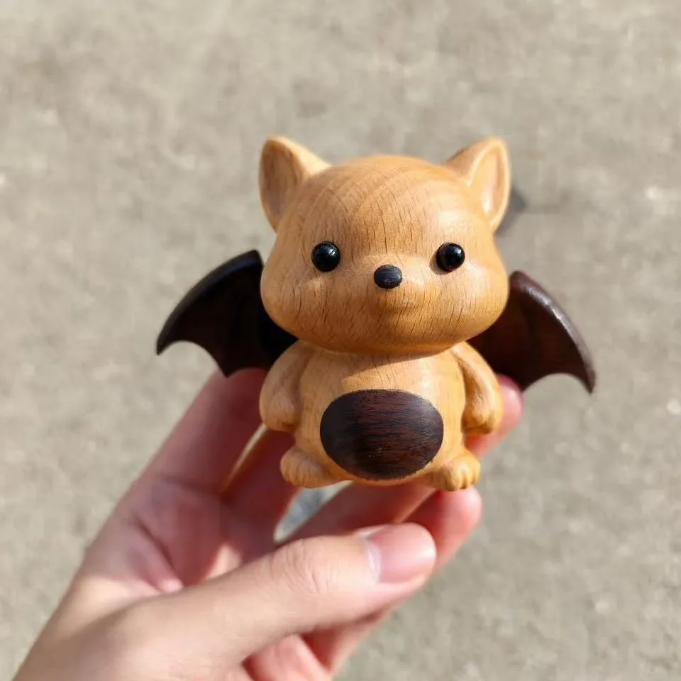Beech Wood Spliced Bat Baby Figurine Cute Cartoon Doll Toy Creative Home Desktop Decor Ornament Art Craft Gift