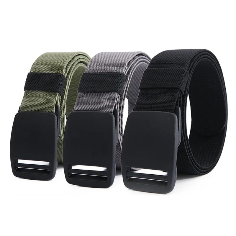 Men Canvas Belts Solid Color Men Luxury Brand Male Strap Fashion Trouser Belt Black Buckle High Quality Stretch Waistband DT051