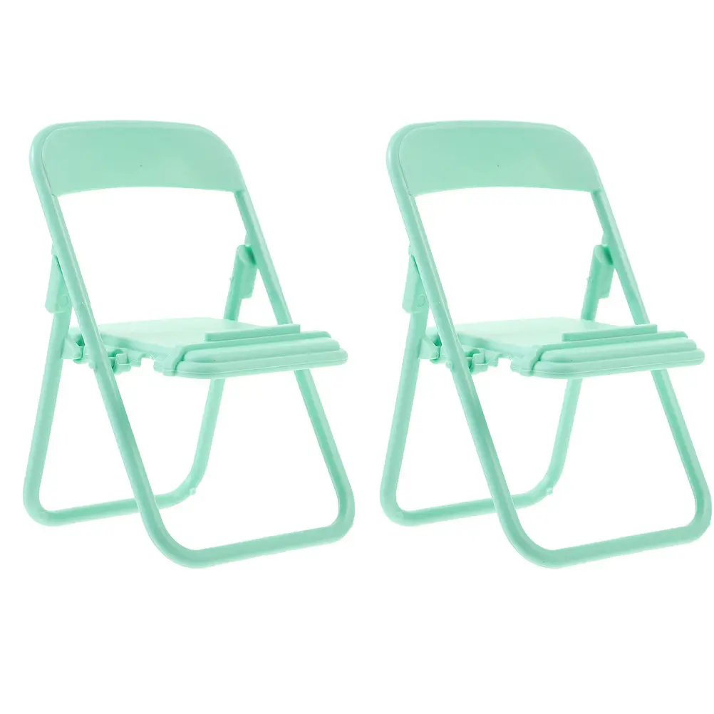 

2Pcs Small Folding Chair Sturdy Plastic Mini House Furniture Decoration Miniature Scene Accessory Mini Chair Model