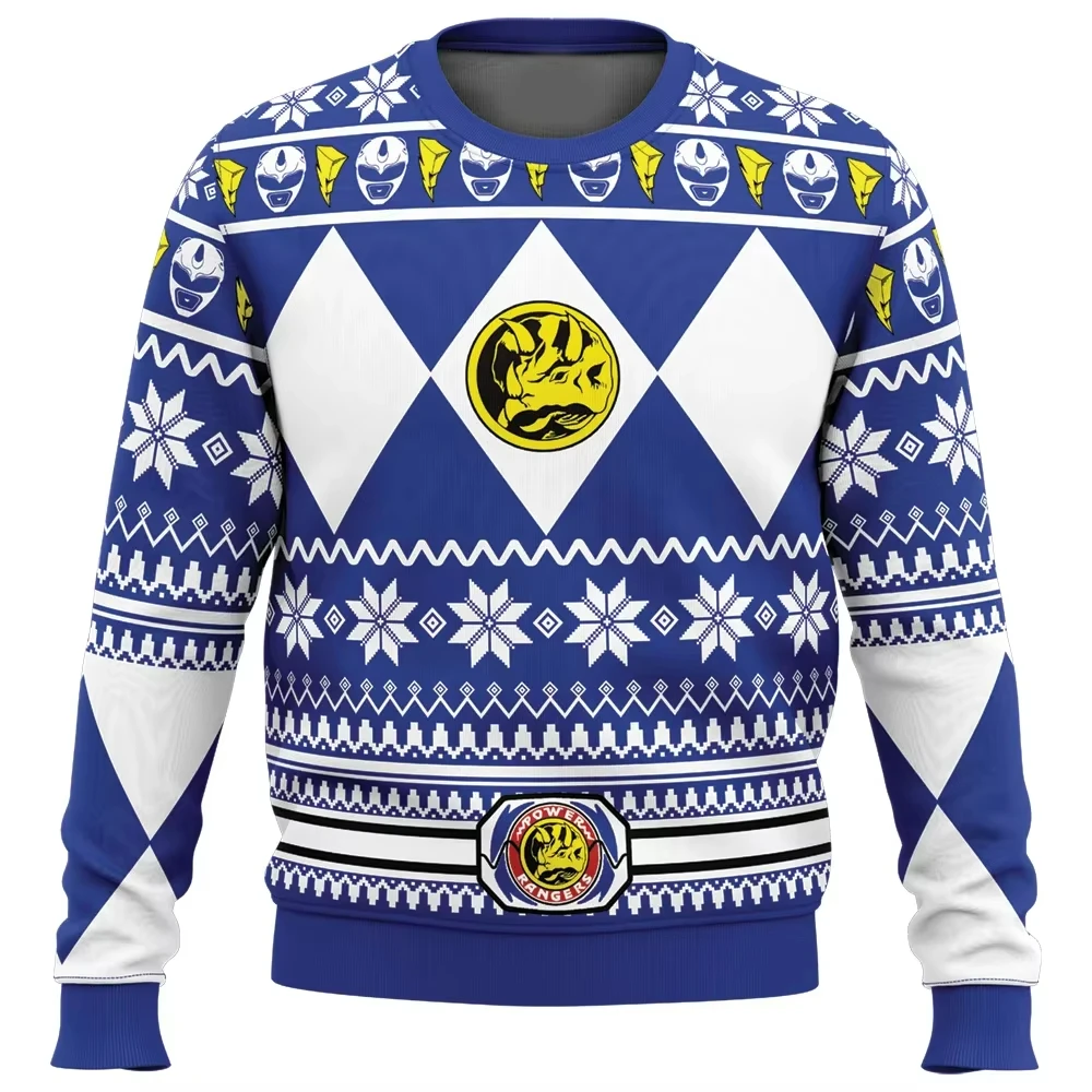 Men's and Women's Autumn New Mighty Morphin Multi Color Ranger Power Ranger Christmas Christmas Party Pullovers