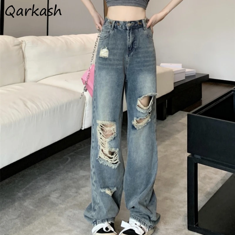 

Hole Jeans Women Loose Hip Hop Ulzzang Vintage Bleached Chic Leisure Personality College Fashion Denim Daily Harajuku Distressed