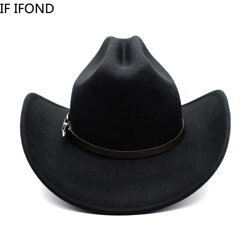 Vintage Western Cowboy Hat For Men\'s Gentleman Lady Jazz Cowgirl With Leather Wide Brim Cloche Church Sombrero Hombre Caps