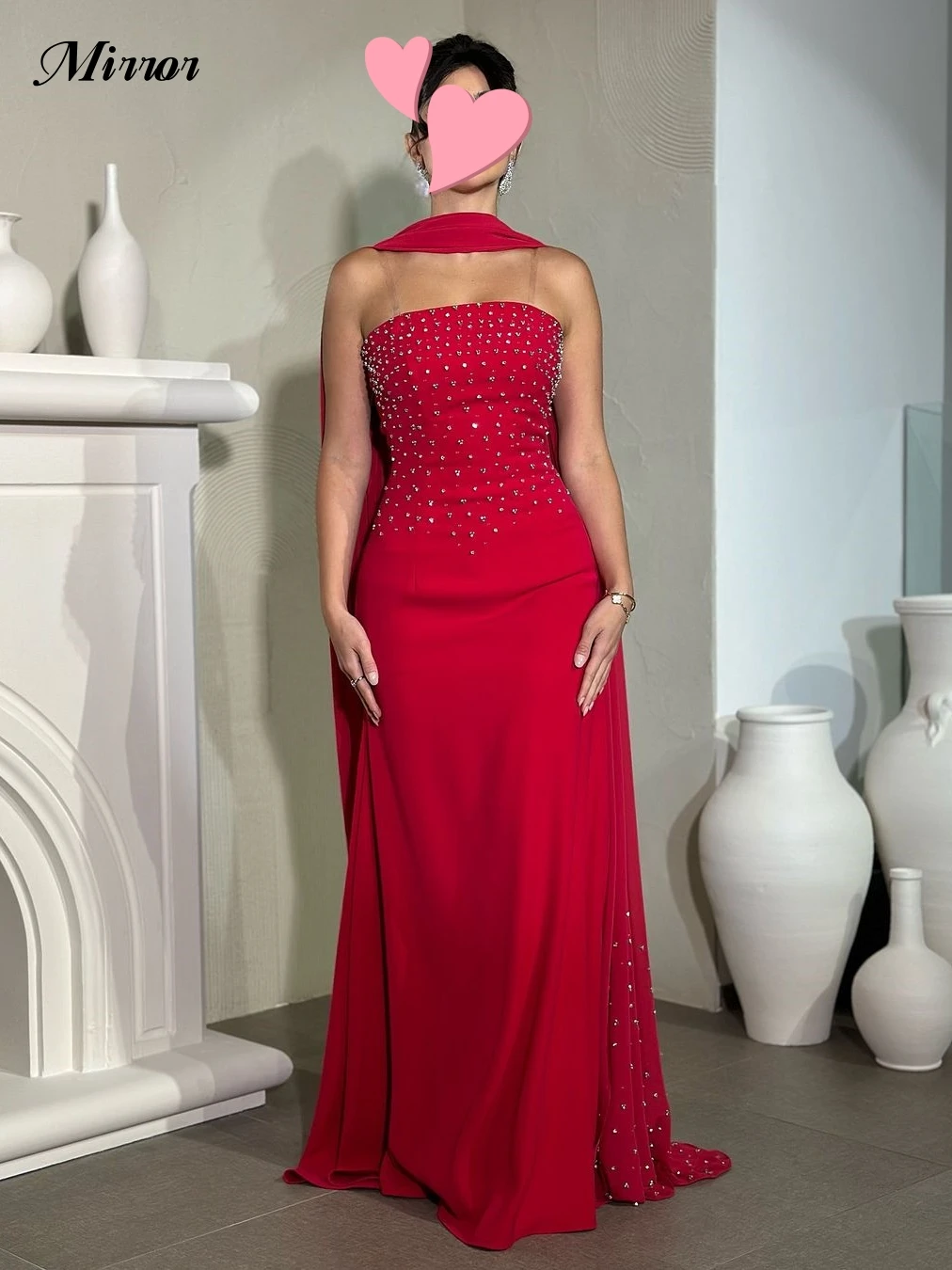 

Mirror Dress Elegant Vintage Sweet Sexy Red Crystal Beading Ribbon Customize Formal Occasion Prom Dress Evening Party Gowns