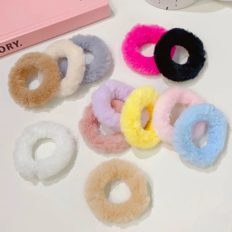 12pcs/Set Colorful Plush Elastic Hair Bands For Girls Sweet Hair Tie Scrunchie Faux Fur Rubber Bands Fashion Hair Accessories