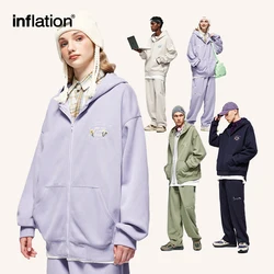 INFLATION Unisex Brushed Zip Up Hoodies Trendy High Street Embroidered Oversized Hooded Jacket