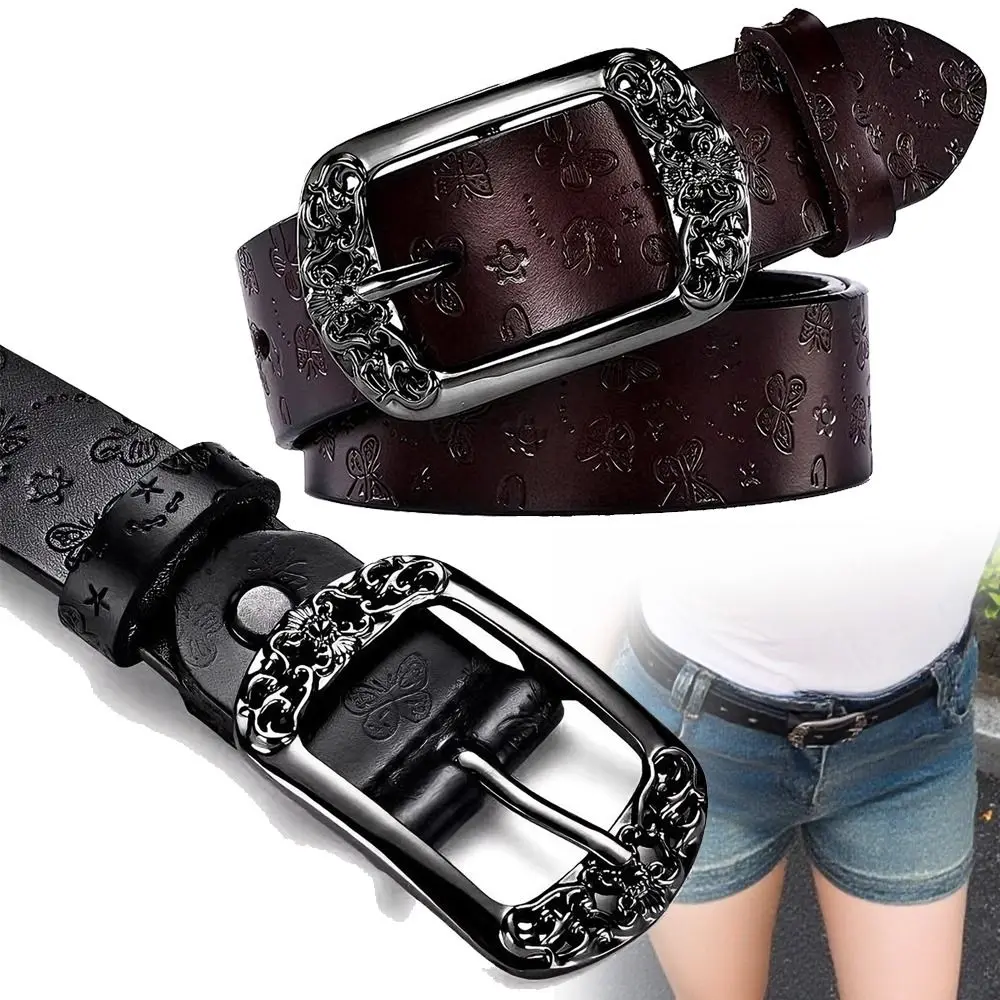 Fashion Alloy Pin Buckle Carved Waist Belt Harajuku Chic PU Leather Belt Vintage Y2K Punk Waistband For Women