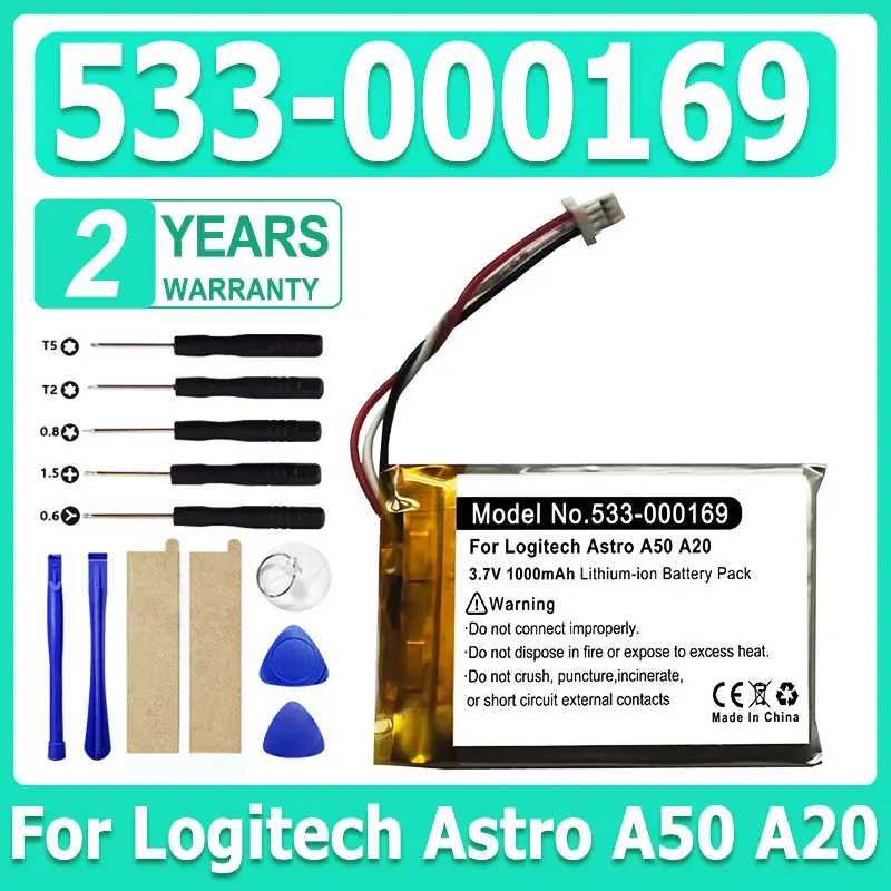 

Replaces Upgraded 1000mAh 533-000191 533-000169 Battery For Logitech Astro A50 A20 Headset Batterie Accumulator+Tools