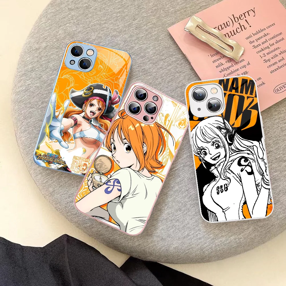 

Nami Cartoon Phone Case Tempered Glass For Iphone 14 13 12 11 Pro Mini XS MAX 14Plus X XS XR Cover