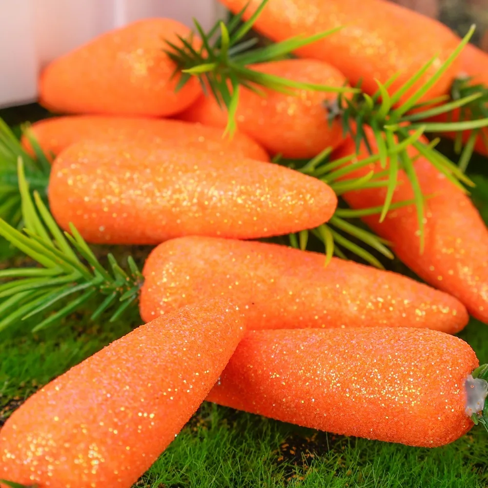 60/6PCS Foam Carrot Pendant Easter Glitter Carrots Decoration Simulation Mini Carrot Ornament Easter Home Decoration Kids Gift