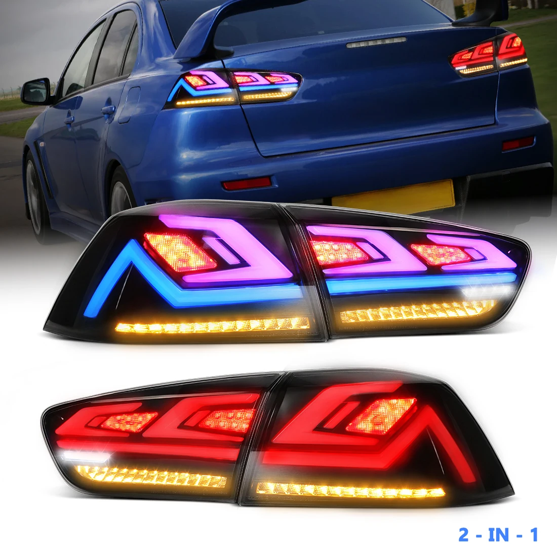

2PCS DIY RGB Tail Lamps for Mitsubishi Lancer Evo X 2008 - 2021 LED Taillights Start UP Animation Turn Signal Remote APP Control