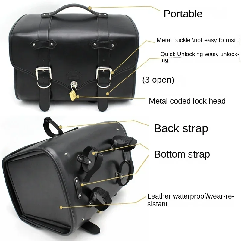 Motorcycle Riding Equipment Rear Seat Bag Rear Tail Bag Rear Shelf Piggyback Bags Helmet Bags Waterproof Glossy Leather