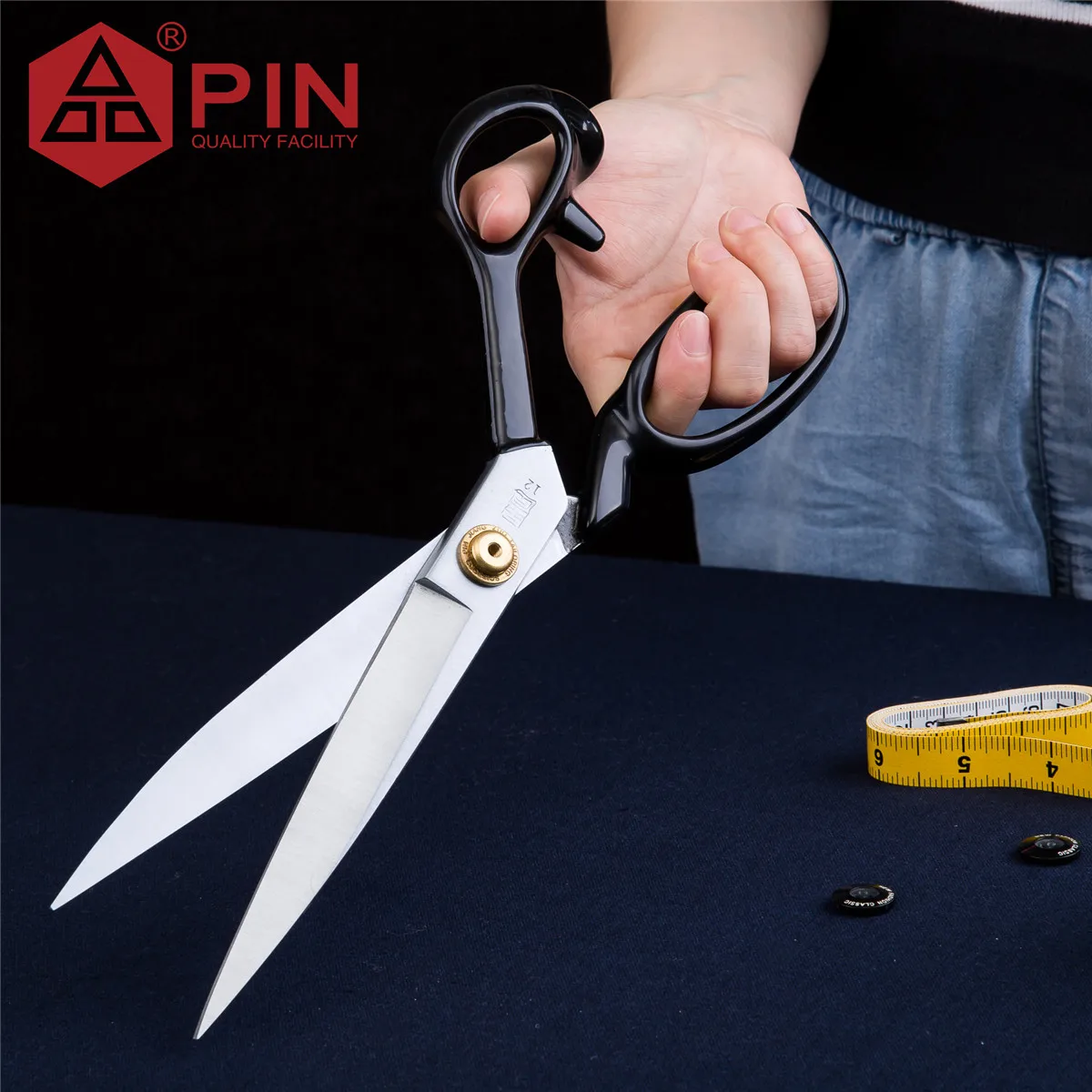 PIN Professional 12 Inch Tailor Scissors, Heavy Duty Stainless Steel Sewing Shears for Cutting Denim, Leather, Fabric Scissors