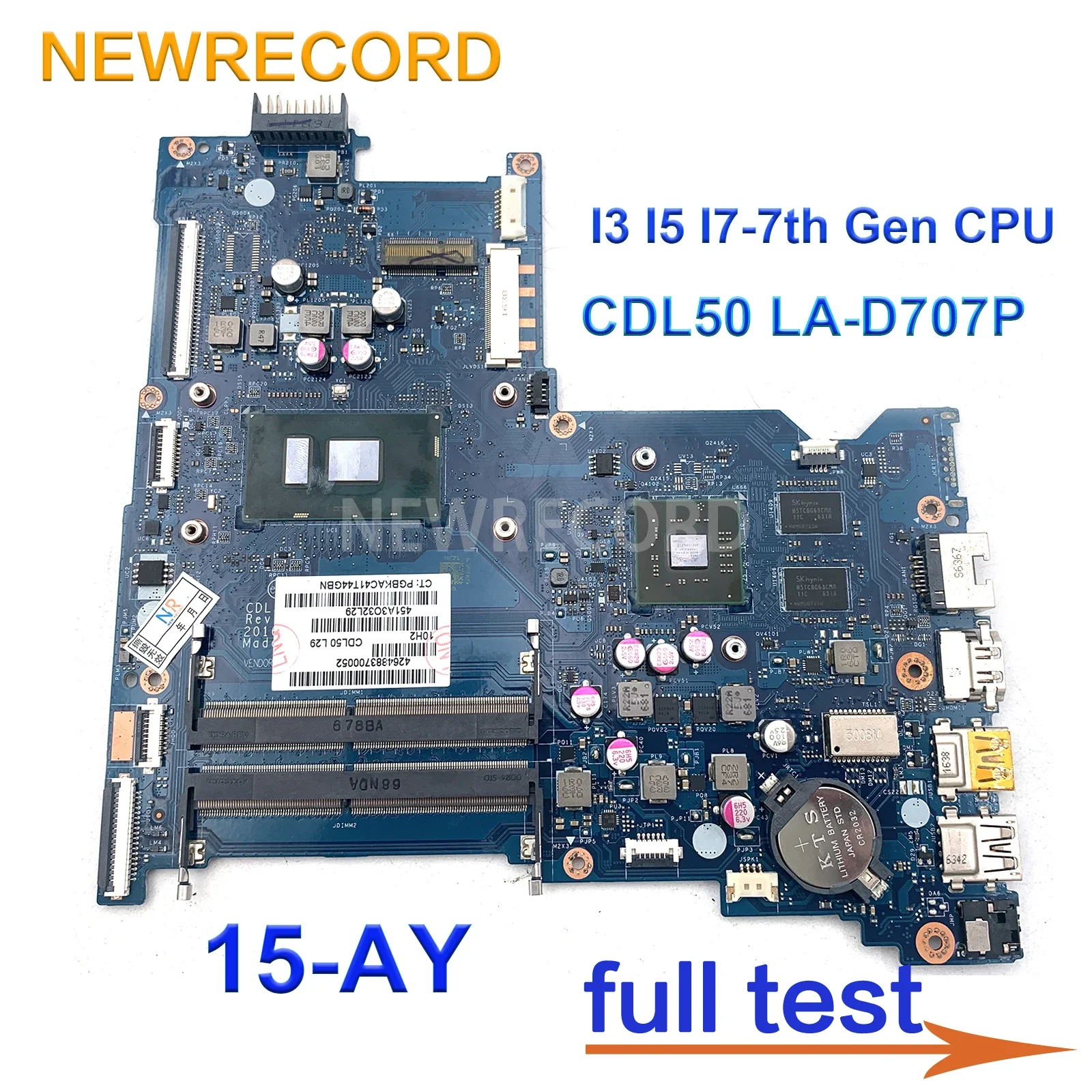 For HP 15-AY Series Laptop Motherboard CDL50 LA-D707P With I3 I5 I7-7th Gen CPU GPU: 2GB  DDR4 Main Board Full Test