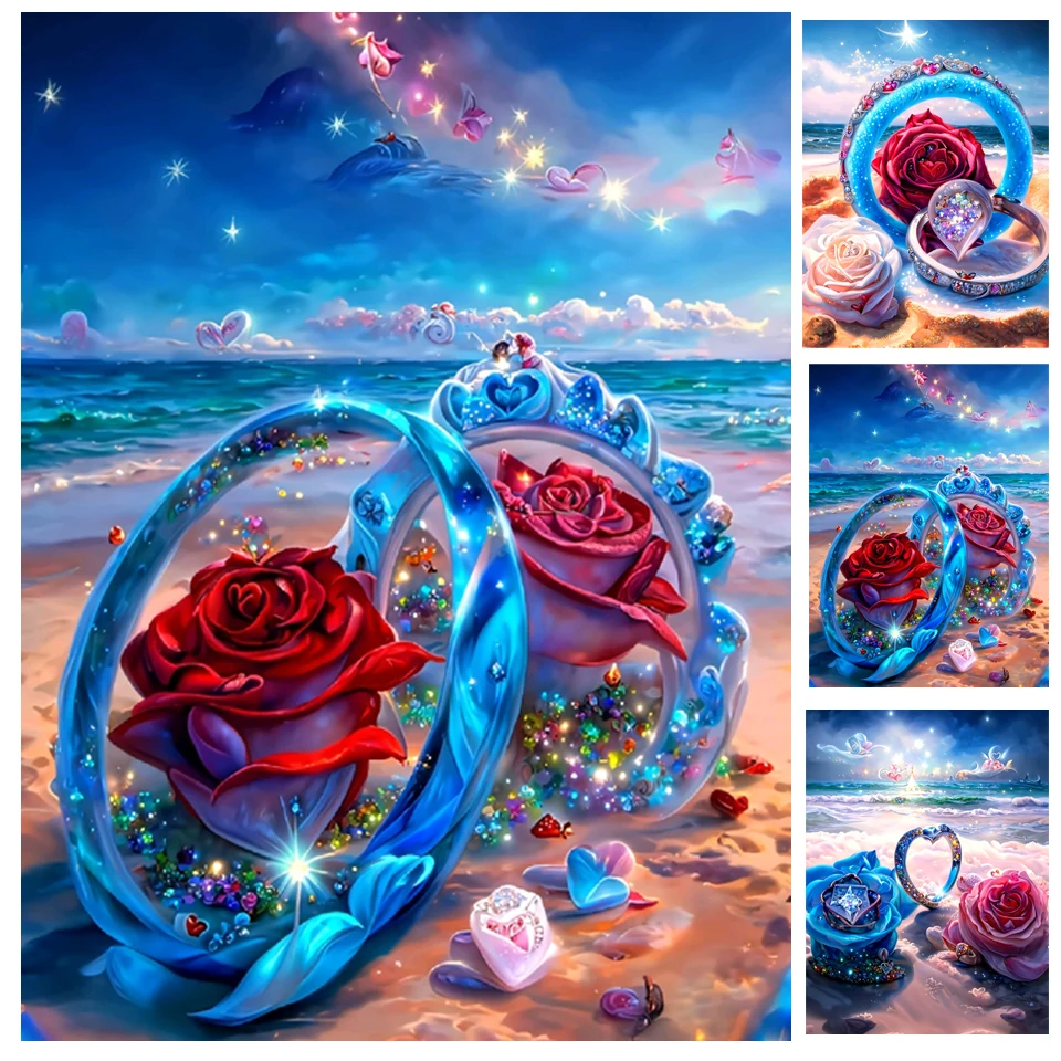 5D Diy Diamond Painting Ring Rose Pattern Full Rhinestones Embroidery Mosaic Art Cross Stitch Kits Home Decor New Arrivals 2023