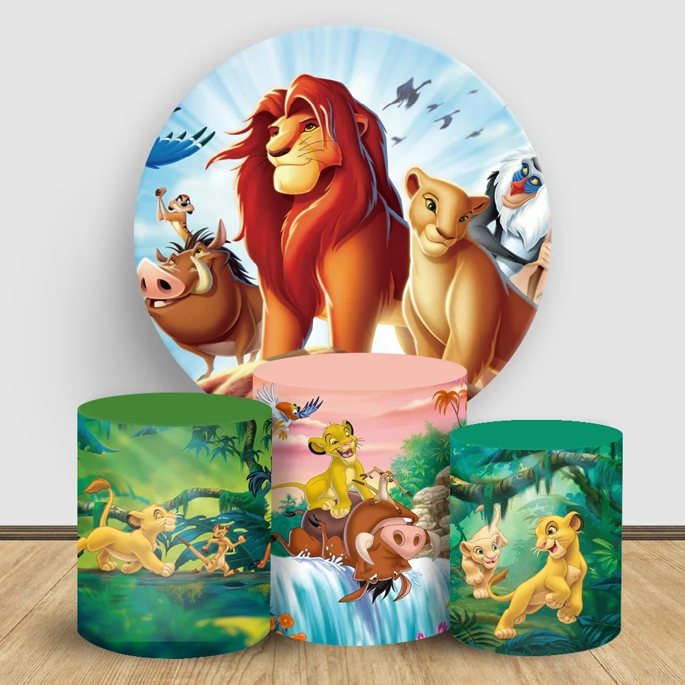 

Disney Simba The Lion King Theme Round Backdrop Cover and Cylinder Cover Customized Baby Shower Photograph Dessert Table Decor