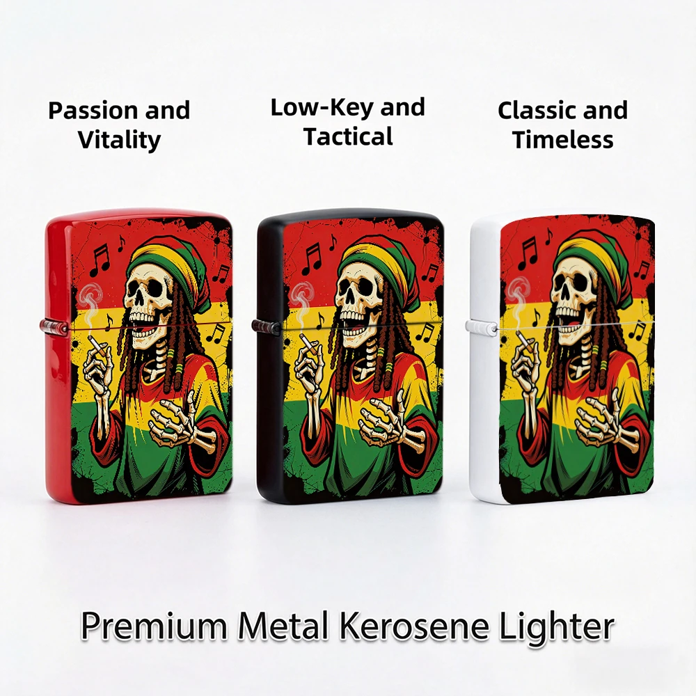 Vintage Flip Top Lighter lighters vintage Rasta Skeleton Dreadlocks Reggae Music Notes Colorful Grunge lighters for smokers