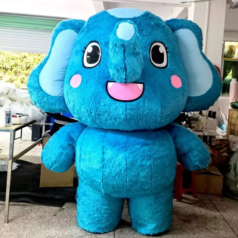 Giant Blue Elephant Mascot Inflatable Costume Adults Walking Doll Clothing Carnival Halloween Anime Cartoon Blow Up Fancy Dress