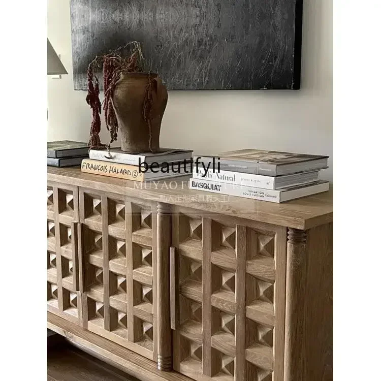 LHY26 ss New style Retro solid wood dining side cabinet Nordic wabi-sandy wind log weathered decorative entrance foyer cabinet s