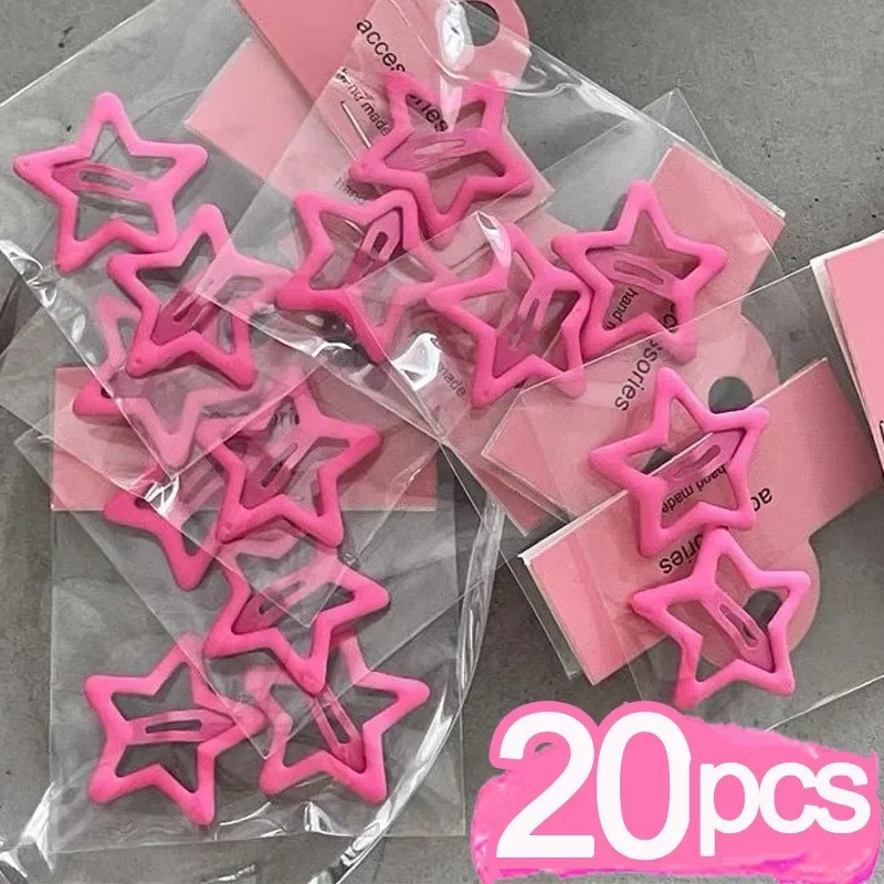 2/20pcs Y2k Pink Star Bobby Pin Hair Clip Sweet Cool Cute Pentagram Aesthetics Hairside Harajuku Girl Trend Headwear Accessories