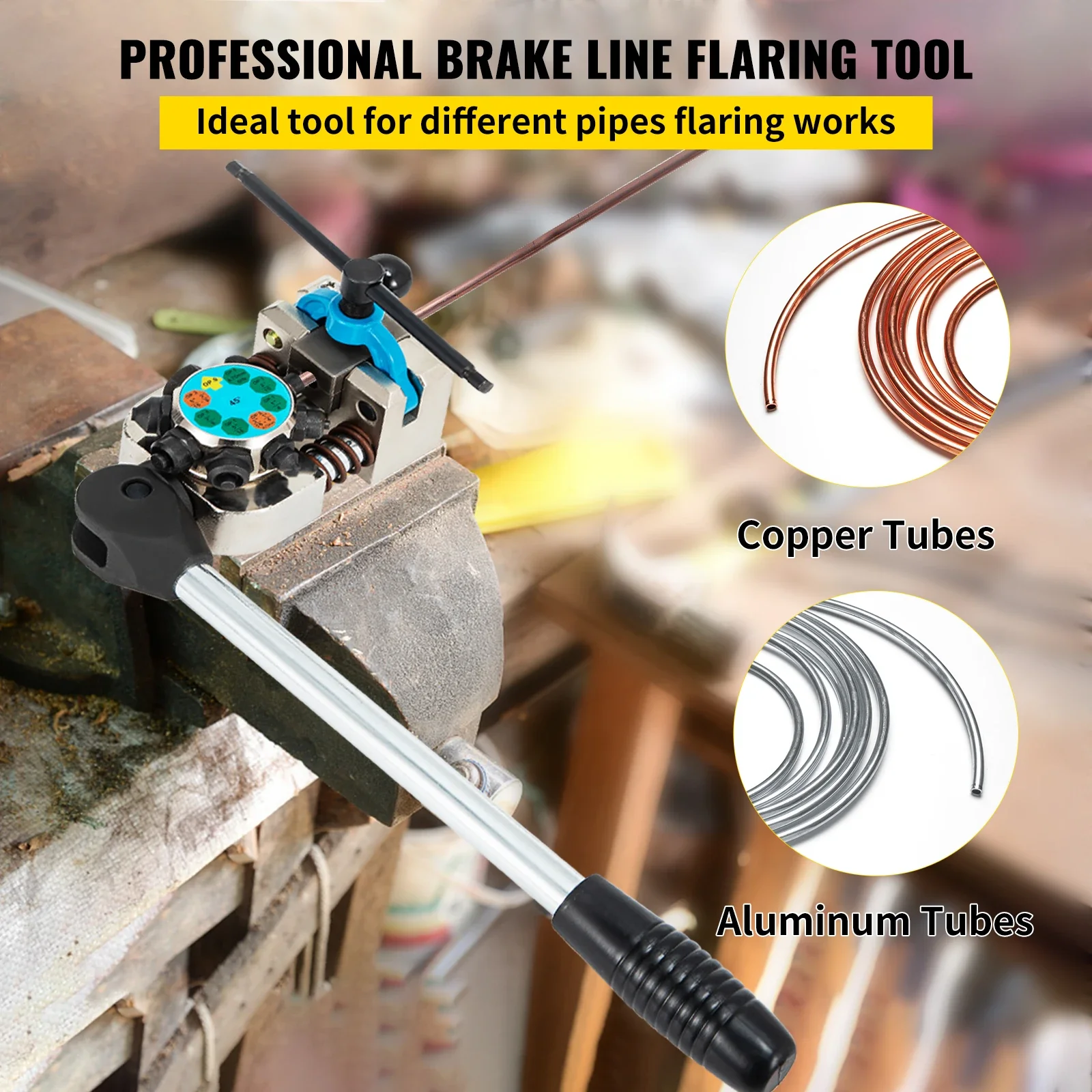 Brake Line Flaring Tool 45° Double Flares For 3/16" 1/4" 5/16" And 3/8" Tube Size Suitable For Soft Metal Of Copper Lines