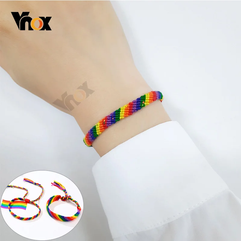 Vnox Casual Handmade Braided Rainbow Color Rope Chain Bracelets for Women Men Trendy Unisex LGBT Gifts Jewelry