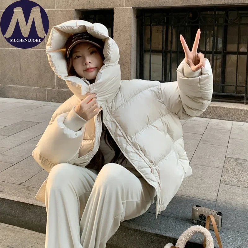 

Женская зимняя куртка, новые корейские модные парки с капюшоном и длинными рукавами, повседневные свободные утепленные теплые женские короткие парки, пальто