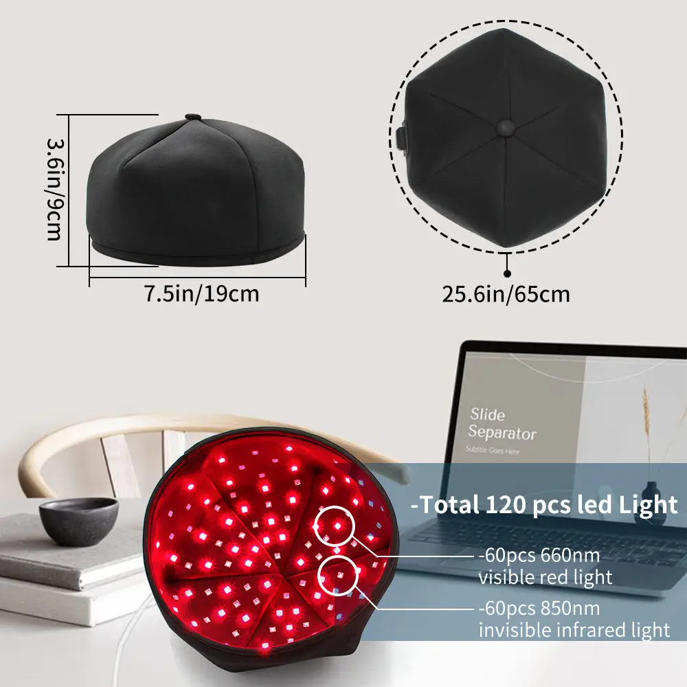 120 LEDS Red Light Therapy Hat for Hair Growth Red&Infrared Light Hair Growth Cap for Hairs Loss Promote Hair Fast Regrow Cap