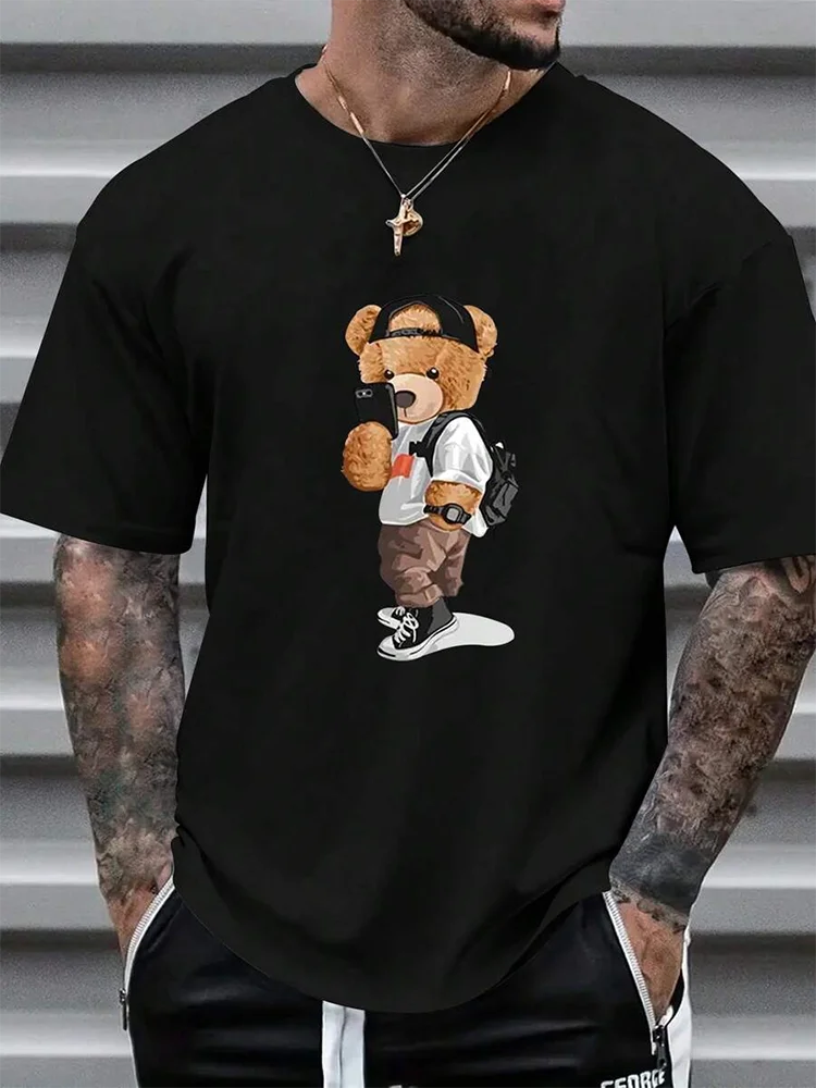 Summer Everyday Urban Fashion Men's T-shirt Street Casual Short-sleeved Travel Party Men's Oversized T-shirt 3D Teddy Bear Print