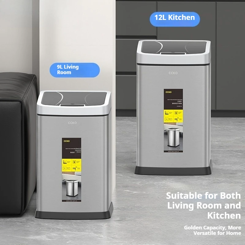 

Automatic Sensor Trash Can Touchless Motion Bin Stainless Steel Lid Hands Free Kitchen Bathroom Home Office Mini Trash Can