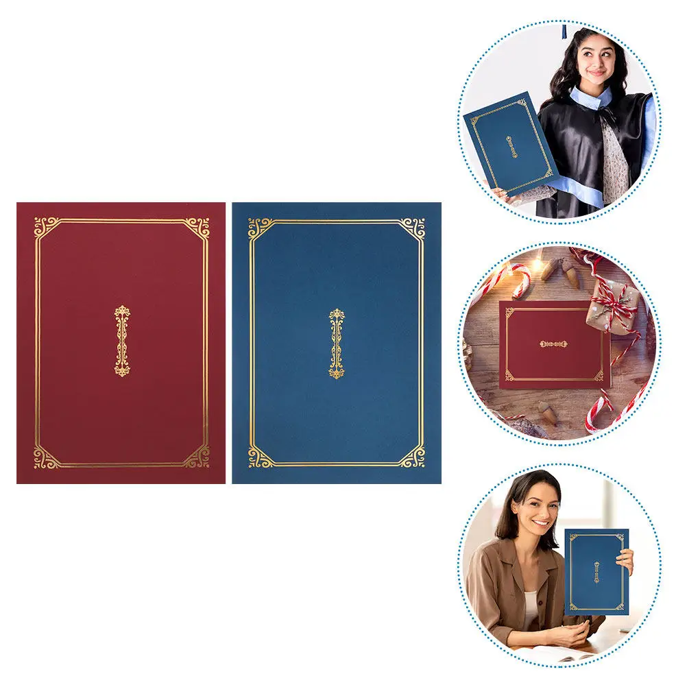 2Pcs A4 Luxury Gold Stamped Certificate Folder Vintage European Design Diploma Holder for Graduation Awards Business Documents
