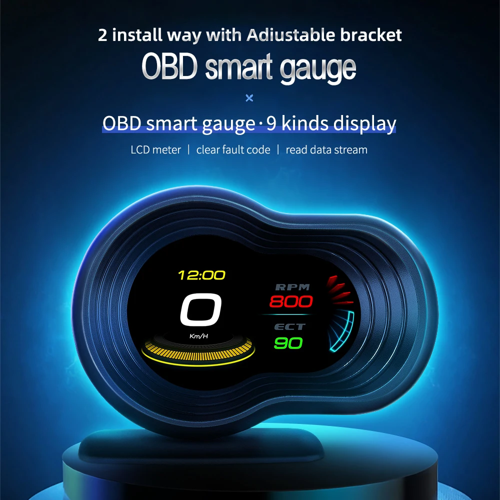F9 Head Up Display OBD Smart Digital Speedometer Speed Alarm RPM Alarm Voltage Alarm Oil Temp Water Temp Digital Meter Gauge