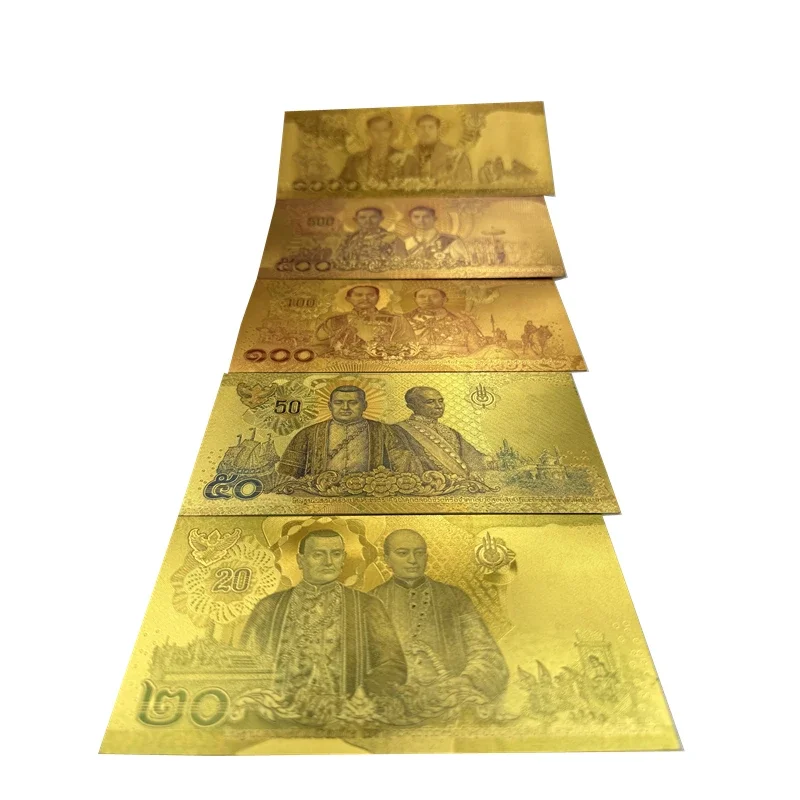 أوراق نقدية تايلانية مطلية بالذهب عيار 24 ، مطلية بالذهب للجمع ، 10 ، تايلاندي ، جديد