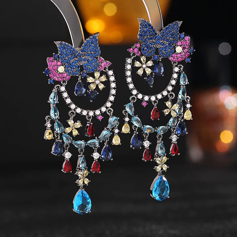 S925 Silver Needle European And American Fashionable Exaggerated Earrings Luxurious And High Grade Geometric Diamond Set Zircon