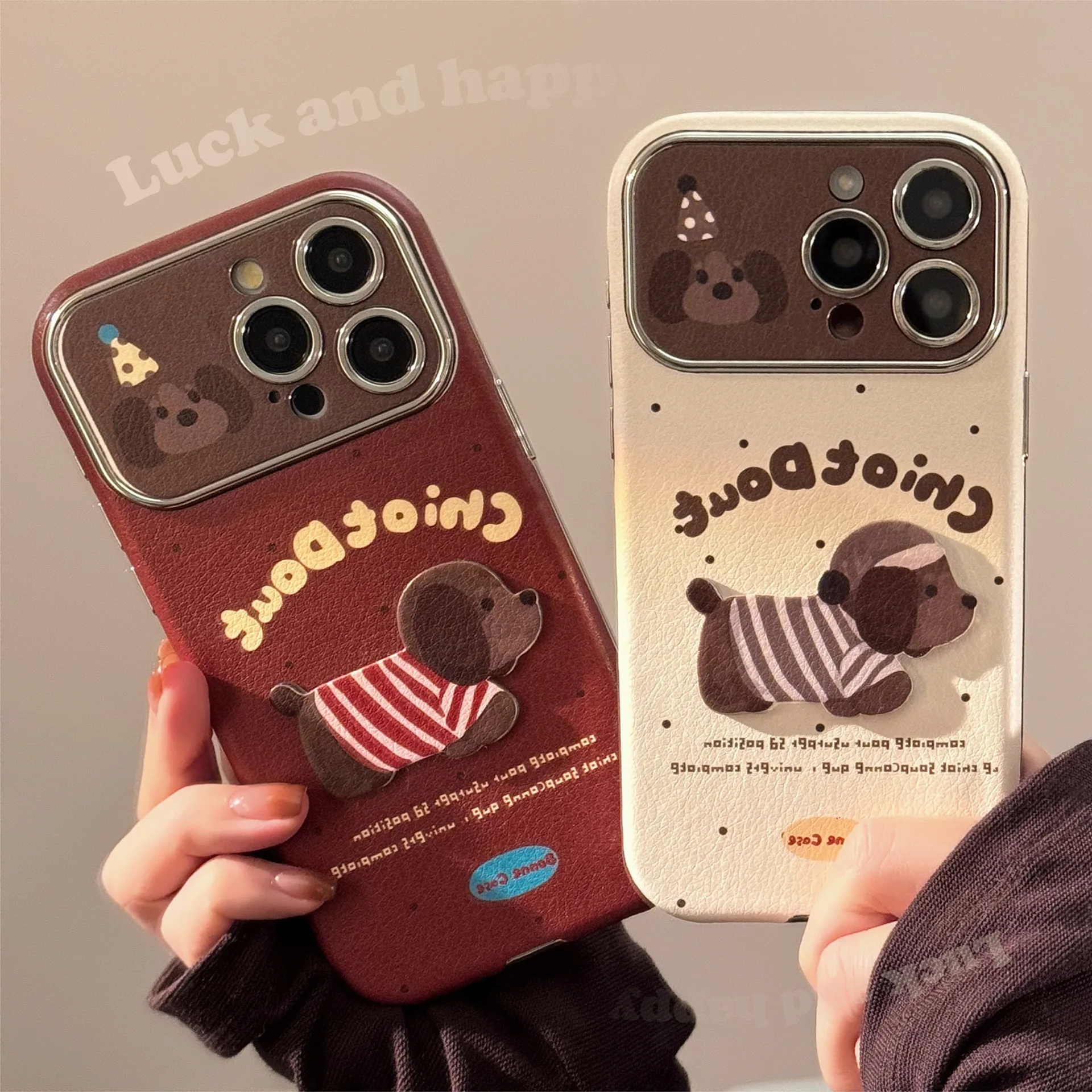 

Autumn Winter Couple Puppy Case iPhone 16 Pro Max 3D Cartoon Style 14 inch Leather Case Accessories Covers Precise Hole Location