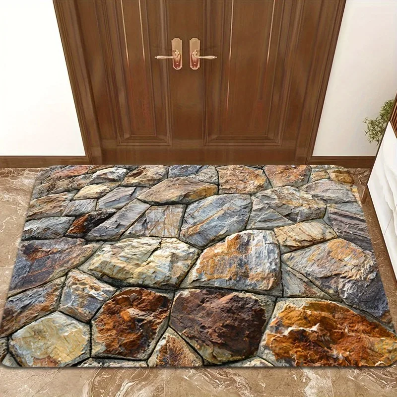 1pc-Entrance Floor Mat Welcome Irregular Stone Pattern Mat Polyester Anti-slip Floor Mat Indoor and Outdoor Door Kitchen Foot