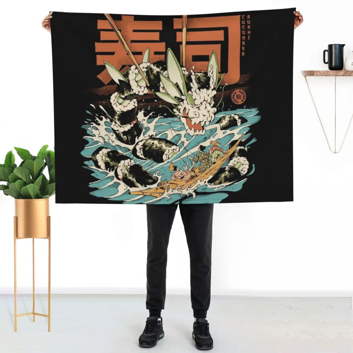 

Cucumber Sushi Dragon - Black Throw Blanket Soft Breathable Blanket for Night Sleeping