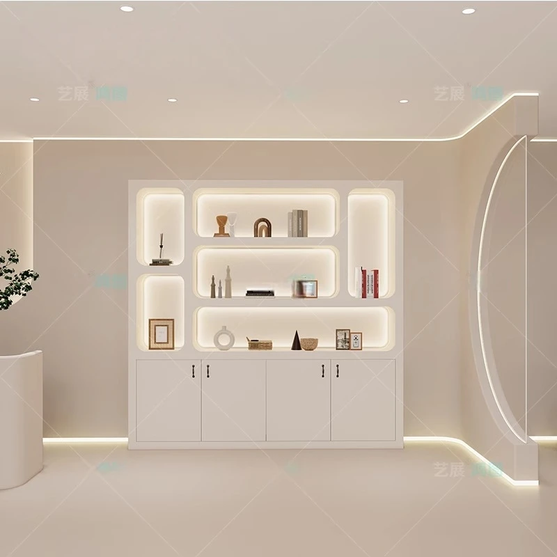 

Nordic Beauty Salon Display Cabinet Modern Solid Wood Painted Cabinet Makeup Garage Cosmetic Cabinet Salon Furniture FYMC