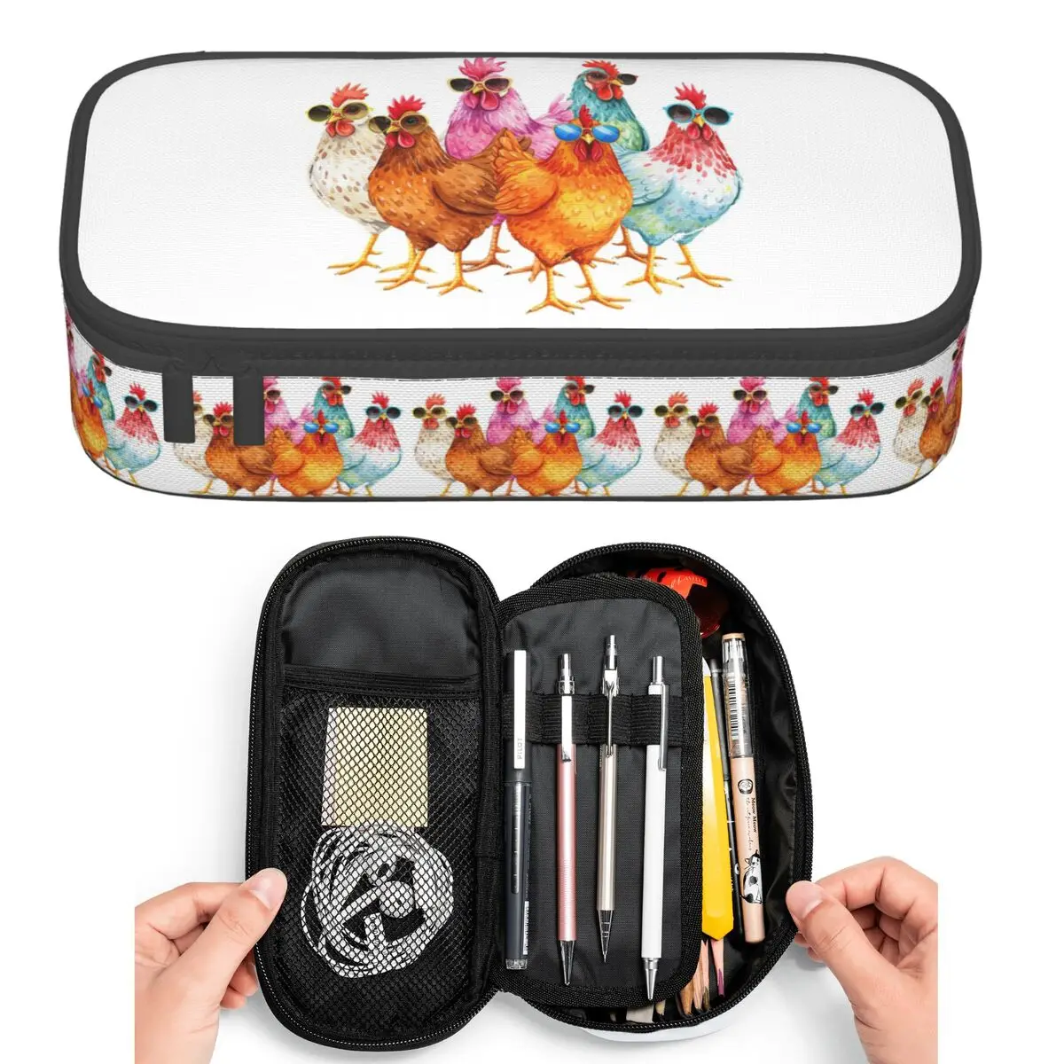 

Cute Rooster And Hen With Sunglasses Pencil Cases for Student Pen Box Pencil Bag Large Capacity Pencil Pouch Pen Holder